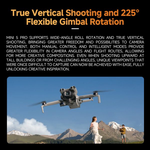 DJI Mini 5 Pro One-Inch Mini Aerial Photography Drone with Omnidirectional Active Obstacle Avoidance, Intelligent Follow, Lightweight, High-Definition, Professional, Lossless Vertical Shooting, Entry-Level Lightweight UAV