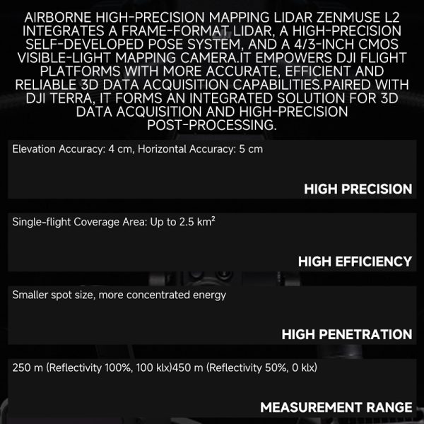 DJI Zenmuse L2 LiDAR Three-Axis Gimbal Mapping Camera Mount Real-Time Point Cloud High-Definition Aerial Photography Forestry/Engineering Compatible with M350 RTK Drone