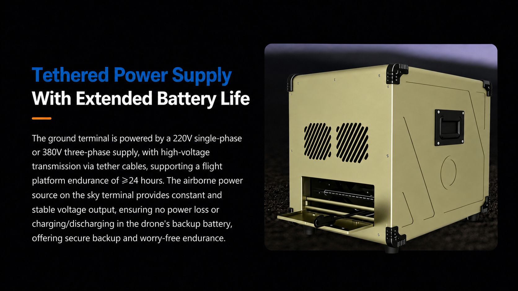 G70 tethered power supply with extended battery life for Matrice 400