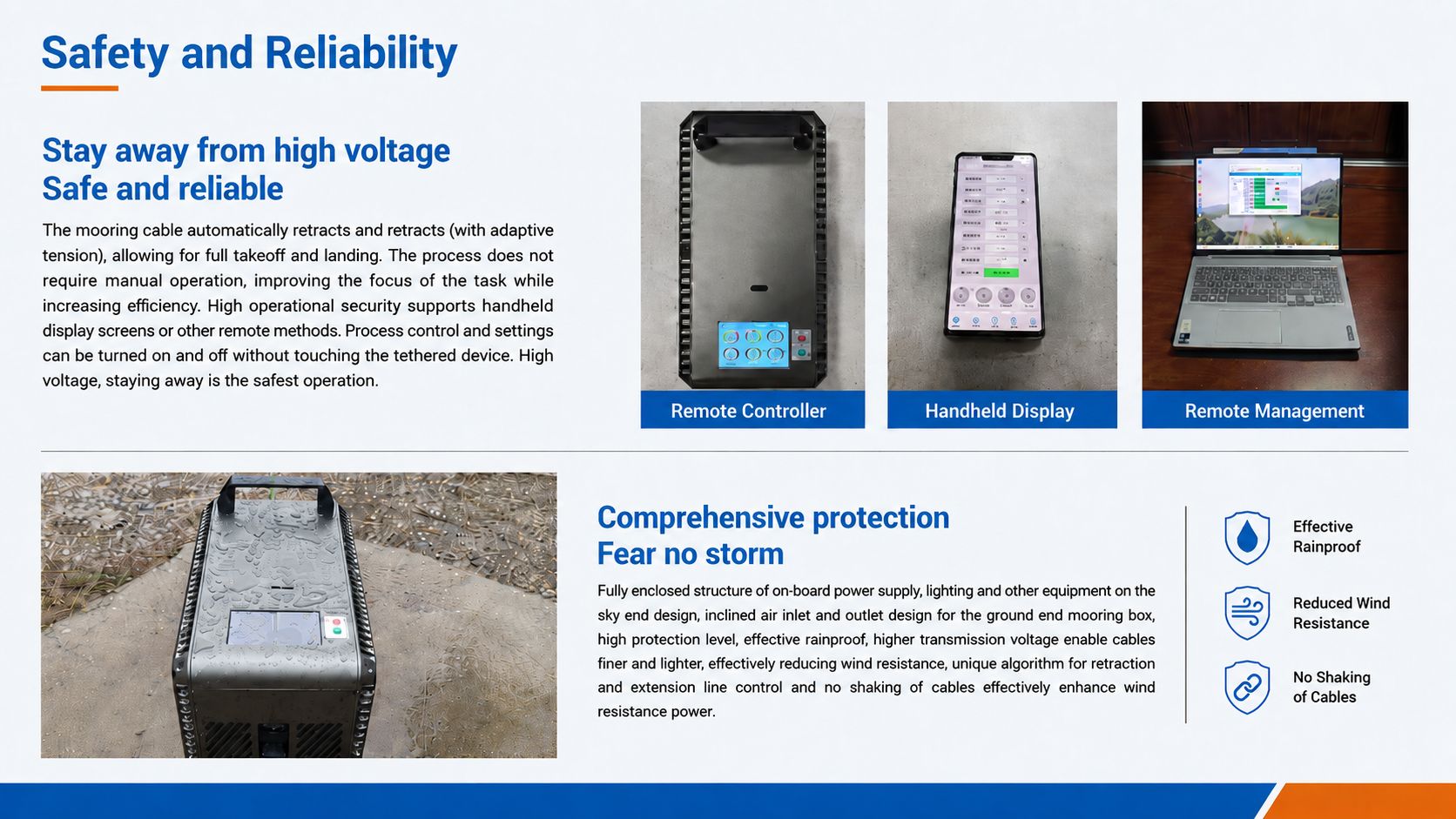 G70 remote control rainproof and wind resistant tethered power system